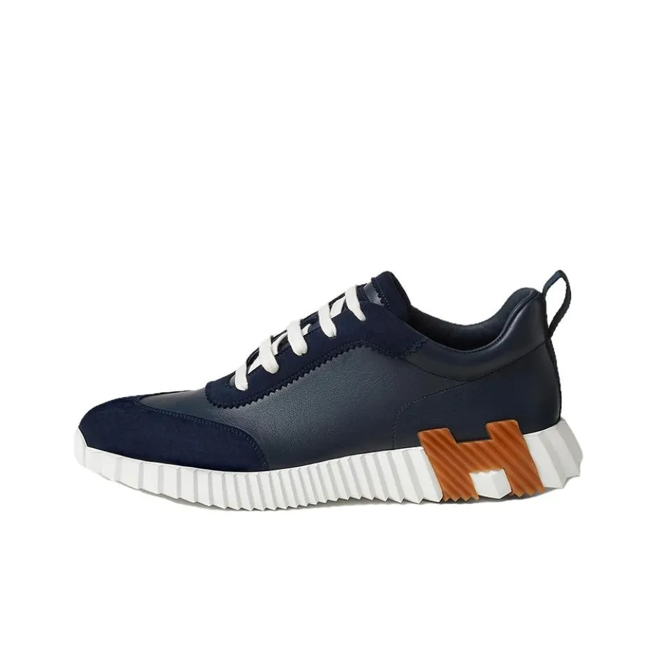HERMES Bouncing Low Top Casual Shoes Men's Marine Blue