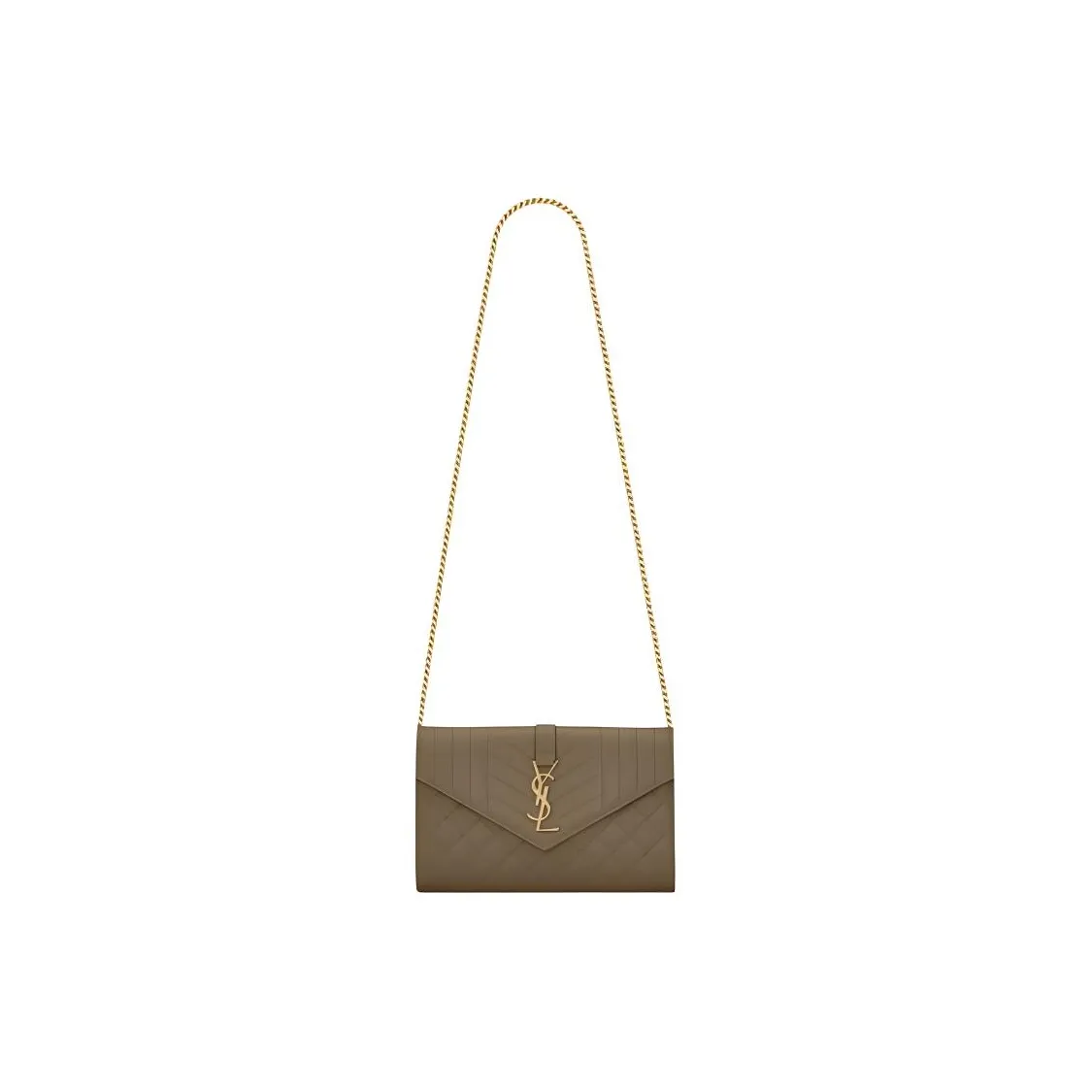 SAINT LAURENT Grained Embossed Leather Shoulder Bag, Crossbody Bag Women's Dark Green