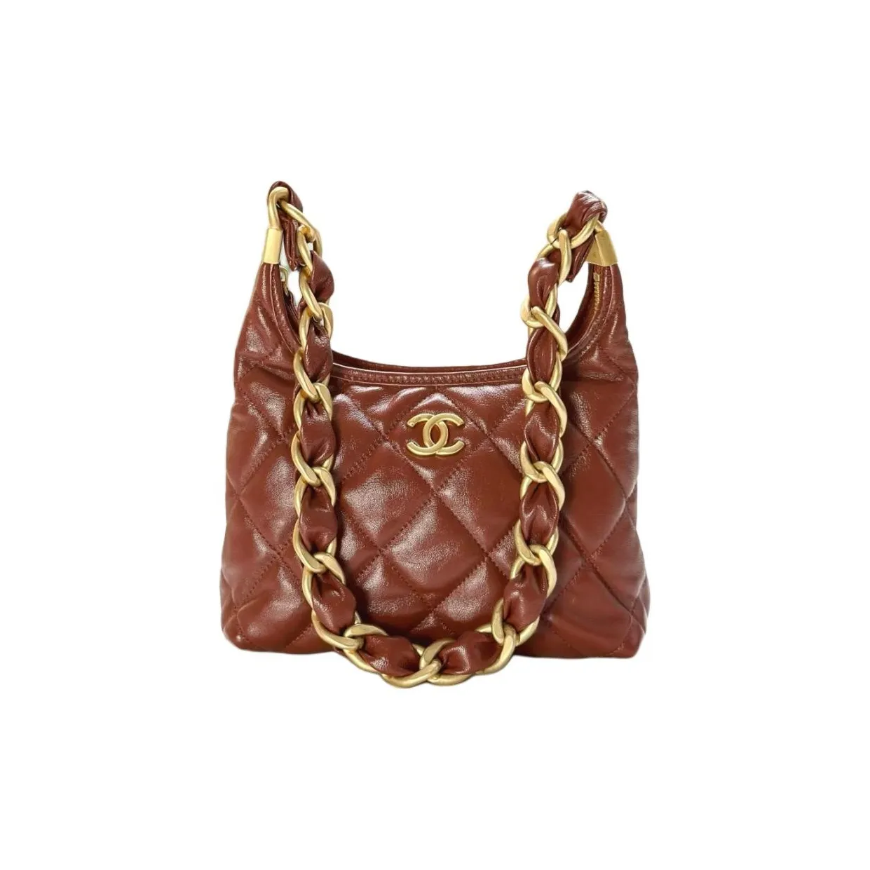 CHANEL Polished Lambskin Hobo Bag, Handbag, Shoulder Bag Trumpets Women's Brown