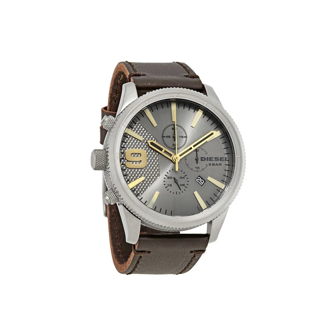 DIESEL Наручные часы Кварцевый механизм Кожаный ремешок 50 мм Серый циферблат Мужские часы