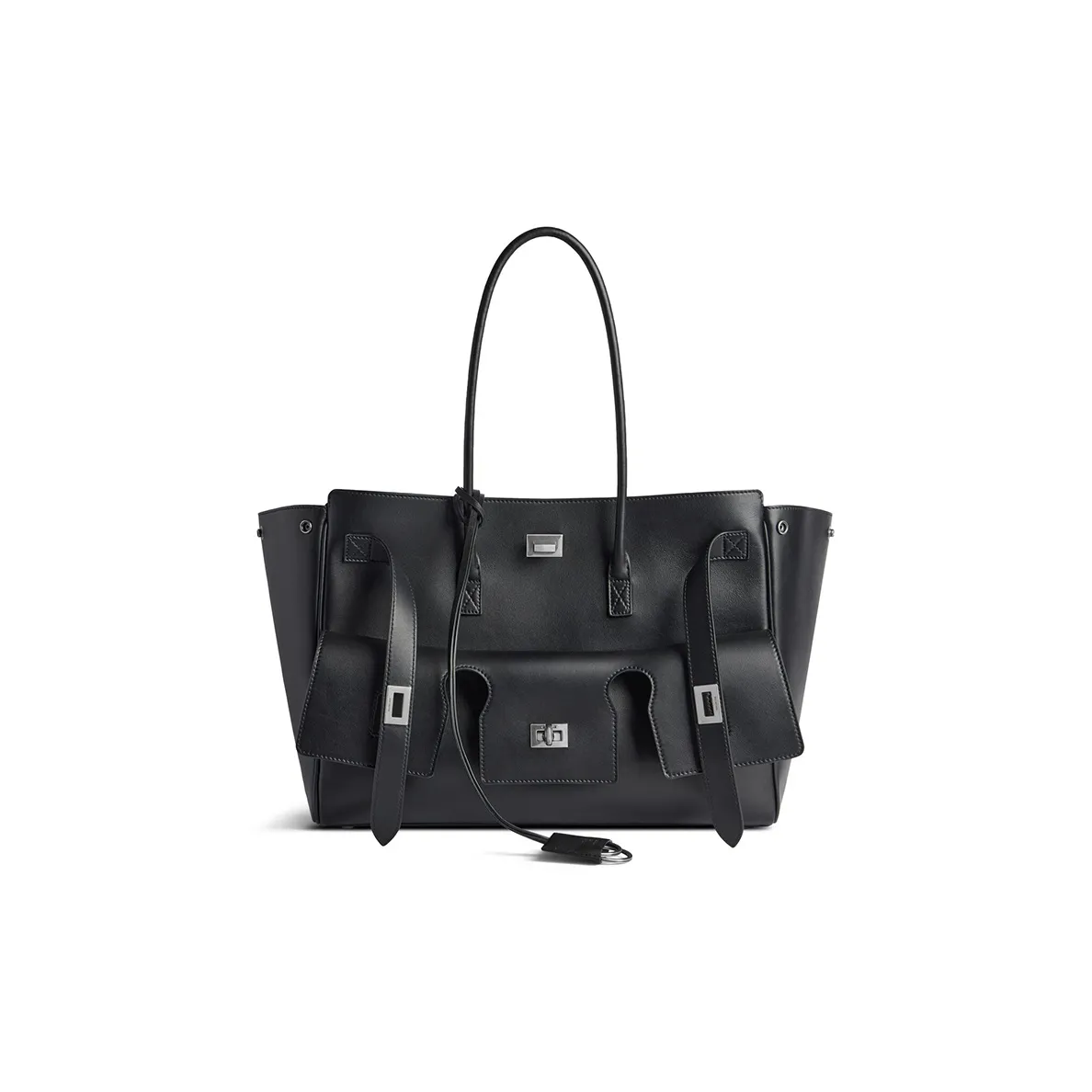 Balenciaga Bel Air Medium Carry All Bag Aged Silver Hardware Black