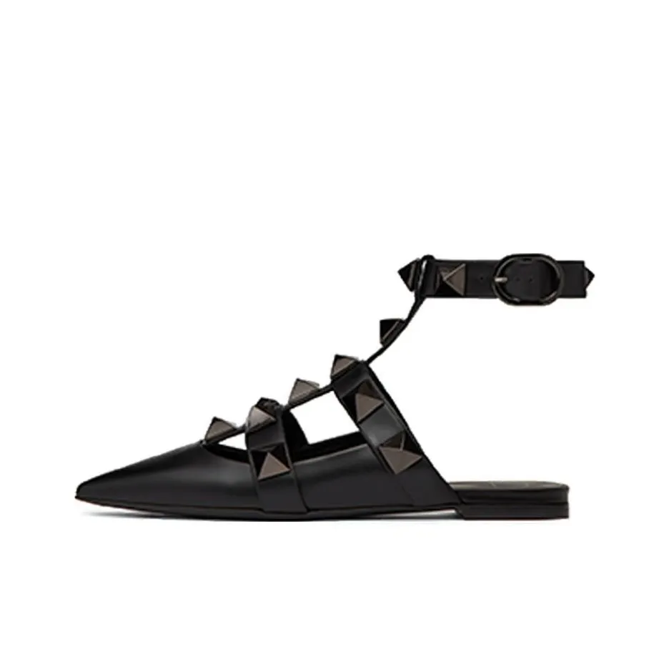 Valentino Roman Stud Ballerina Flats Black Women's