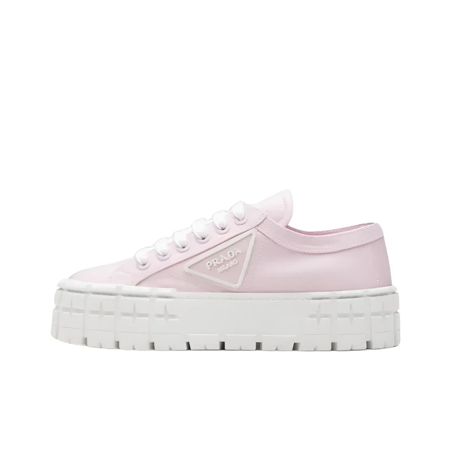 PRADA Wheel Double Nylon Gabardine Low Top Platform Shoes Women's Snow Pink