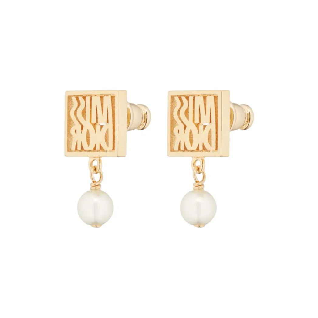 DIOR Resin Pearls Stud Earrings Women's Gold