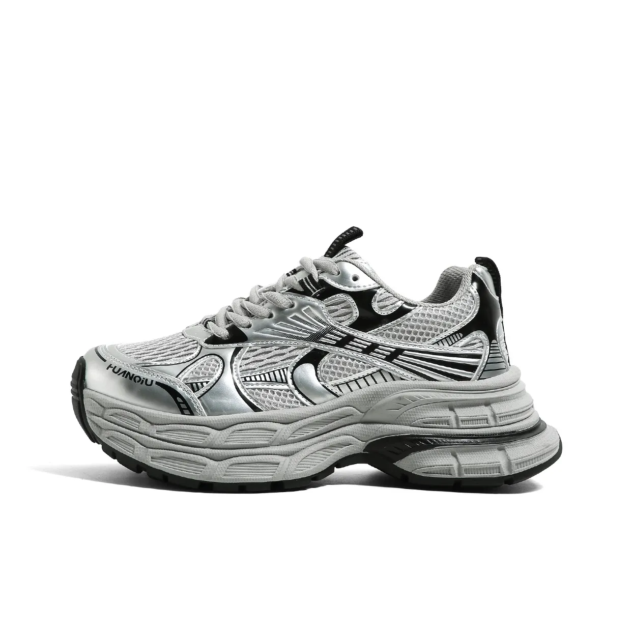 HUANQIU Дышащие Кроссовки с Низким Верхом и Толстой Подошвой для Увеличения Высоты Женские Серебряные