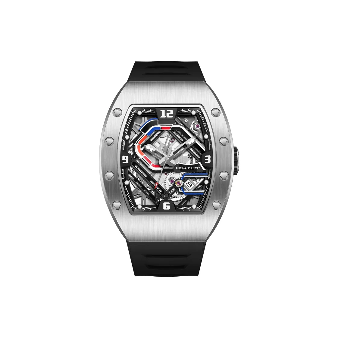 HANBORO Racing Track Collection Mechanical Movement Silicone Strap Watch Men
s Watches Black Dial