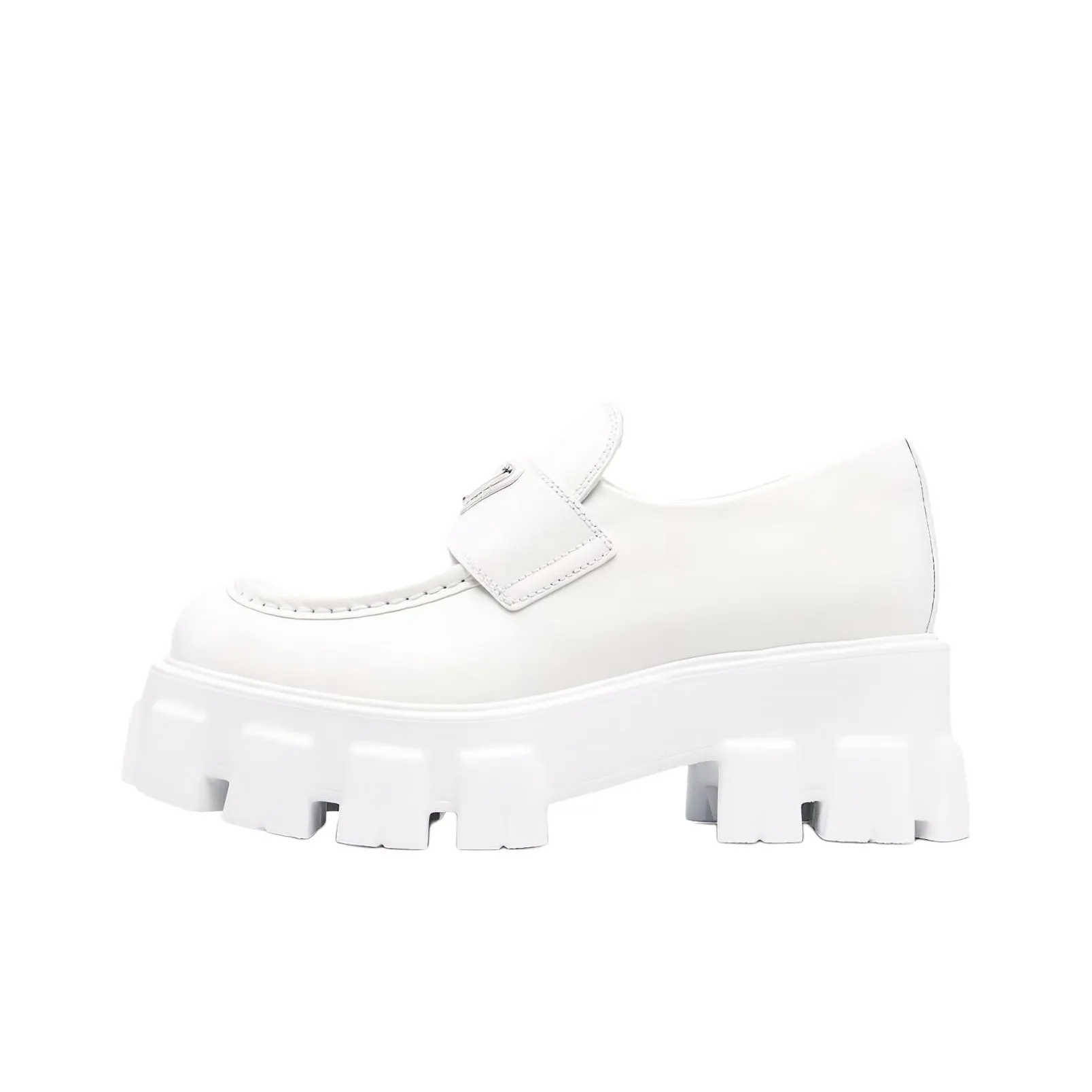 PRADA Brushed Leather Monolith Loafers 'White' Women's