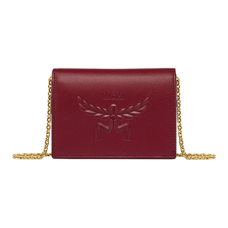 MCM Сумка через плечо из коровьей кожи маленькая женская бордового цвета