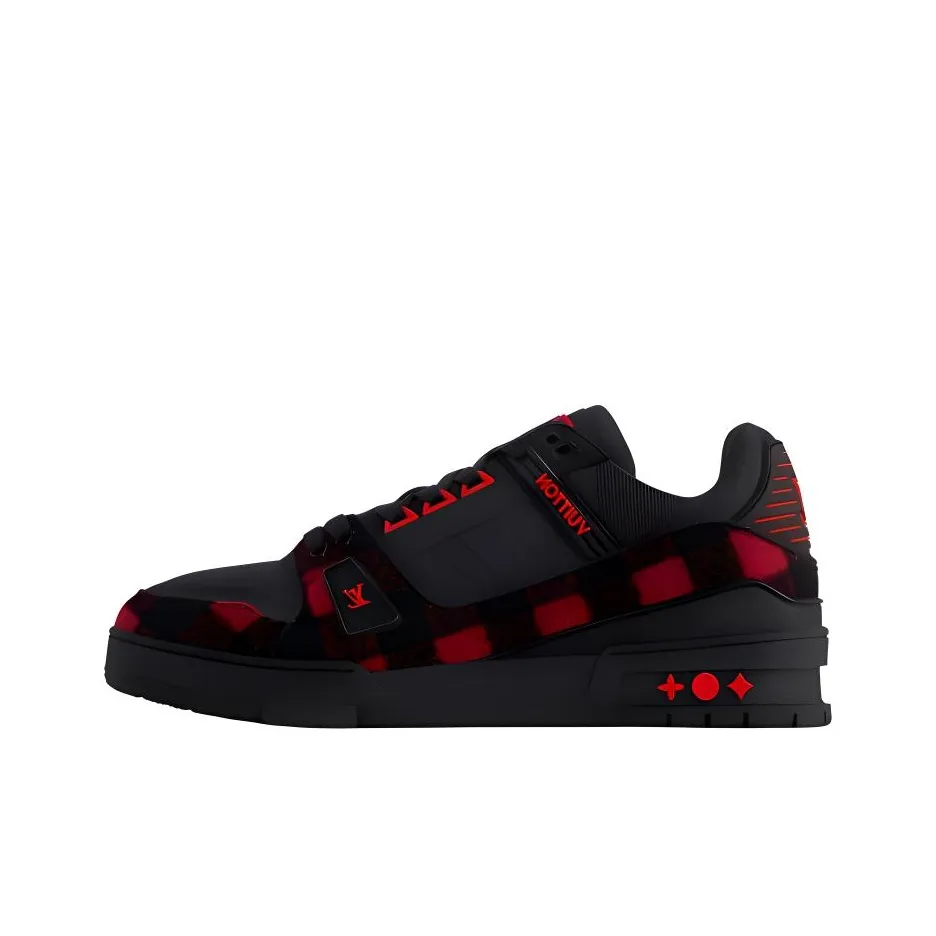 LOUIS VUITTON Trainer Low Top Skateboard Shoes Men's Black Red