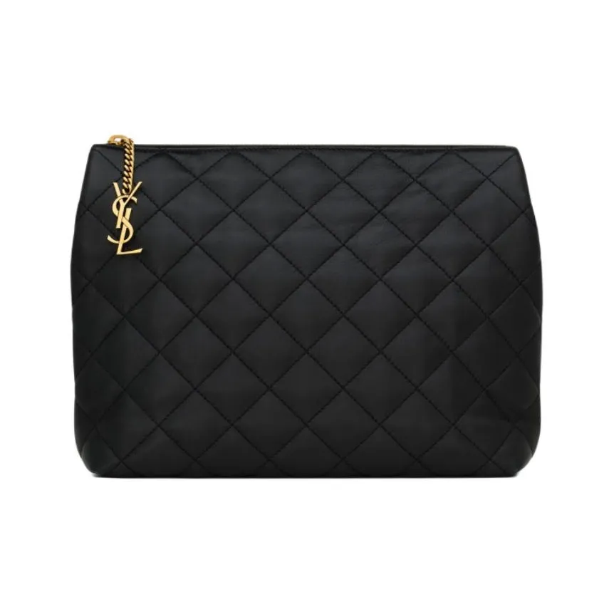 SAINT LAURENT Lambskin Makeup Bag Women's Black