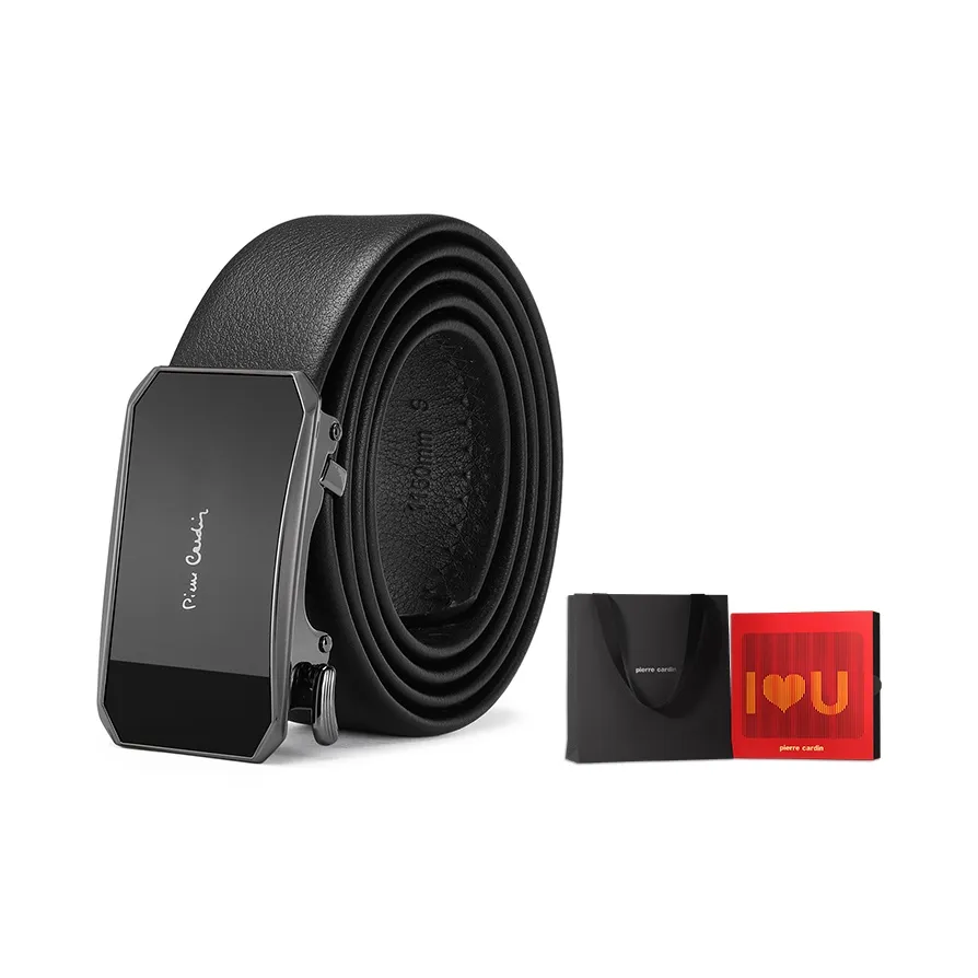 PIERRE CARDIN Top Grain Cow Leather Belts Men's Black 3.45CM Men's Commute Pants Belt