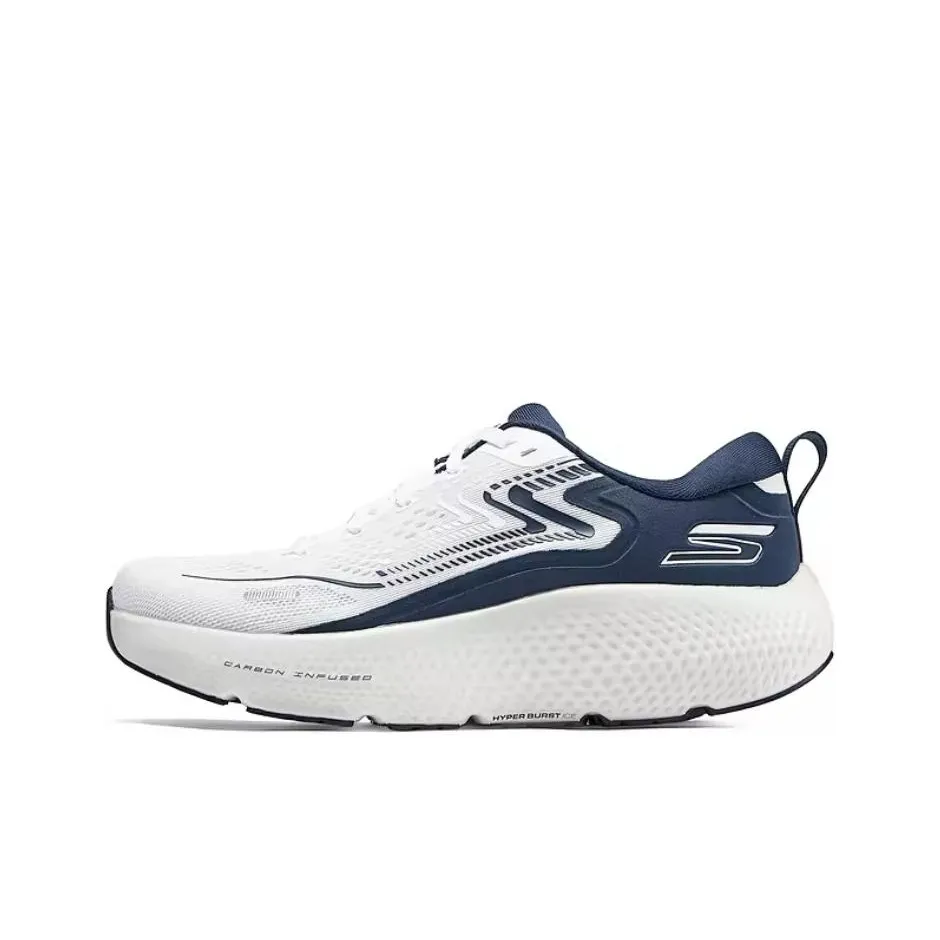 Skechers Go Run Max Road 6 Wear-Resistant Low-Top Training Running Shoes Men's White Blue