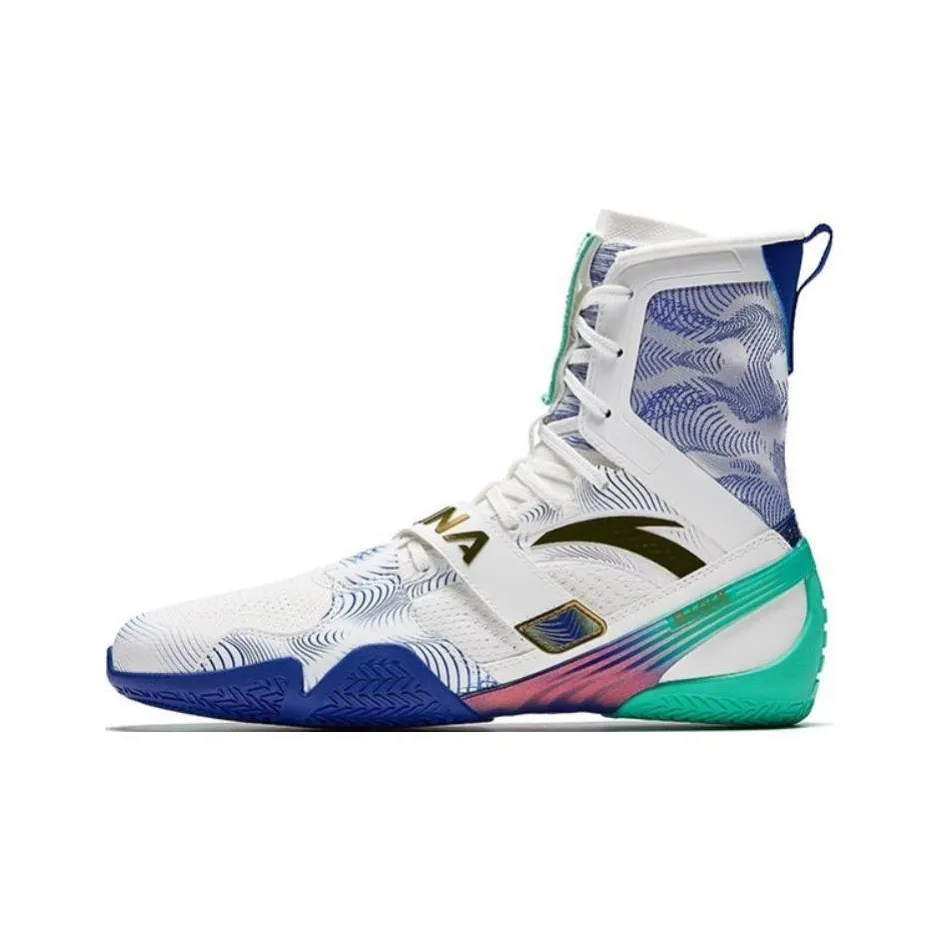 ANTA Thunderbolt Slip-Resistant Abrasion-Resistant High Top Training Shoes Unisex White Blue ANTA Thunderbolt Противоскользящие Износостойкие Высокие Кроссовки для тренировок Унисекс Белый Синий