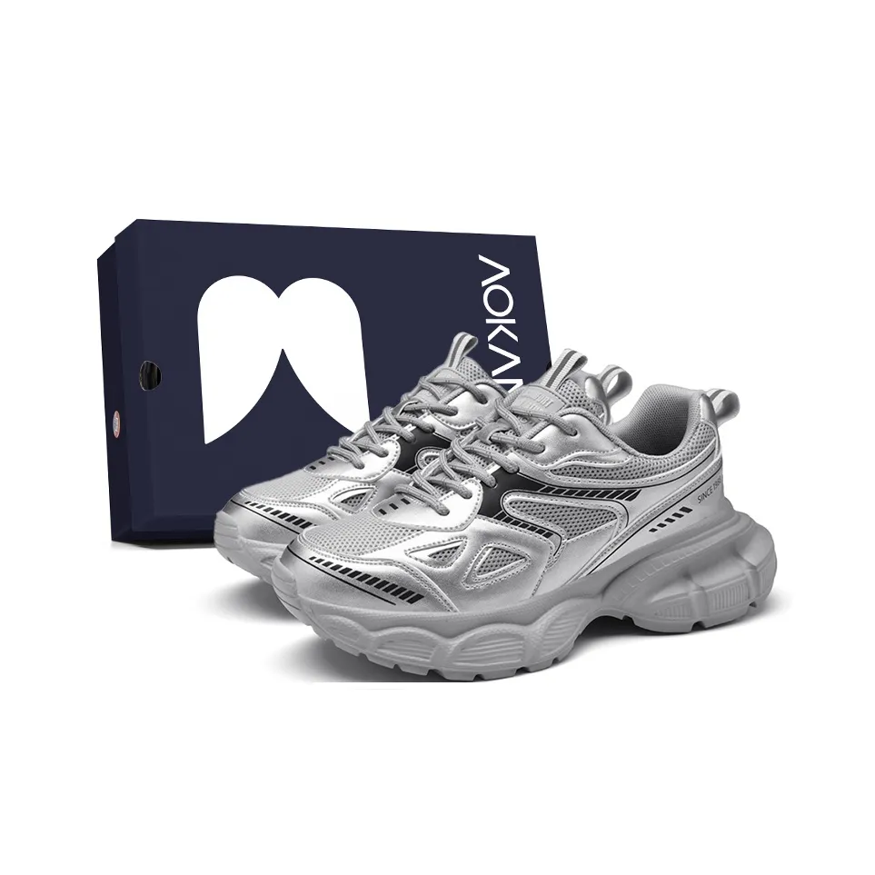 AOKANG Высота Увеличивающая Поддержка Устойчивость к Износу Легкий Дышащий Низкий Топ Толстая подошва Кроссовки Женские Серебряный