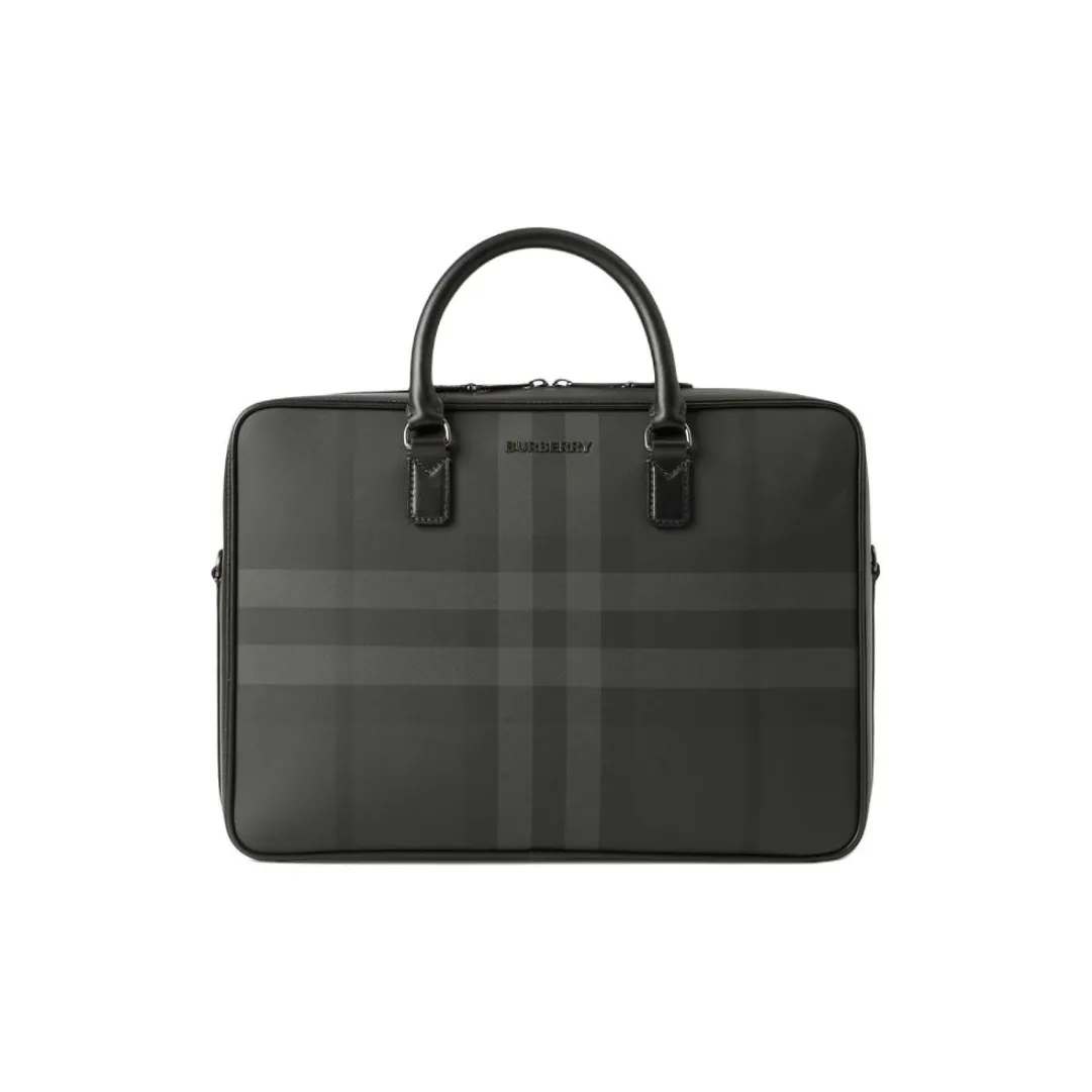 Burberry Ainsworth Thermoplastic Polyurethane With Cotton And Calfskin Briefcases Men's Charcoal