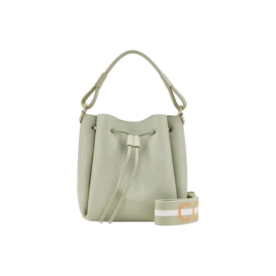 COCCINELLE Ткань Коровья кожа Ведрообразная сумка Сумка через плечо Сумка Большая Женская Селадоновый зеленый