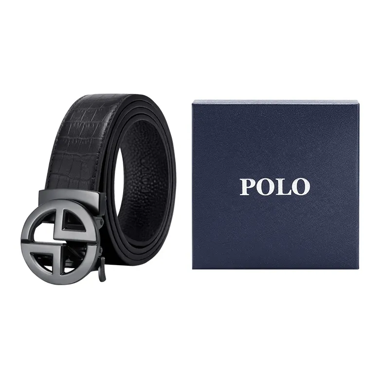 POLO Cow Leather Leather Belts Men's Gunmetal Width 3.4cm