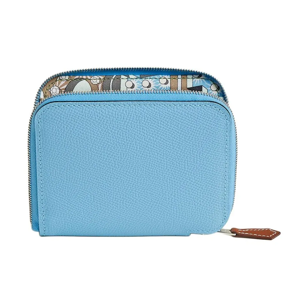 HERMES Silk'In Epsom Calfskin With Barenia Calfskin Wallet Women's Celastre With Green Silk