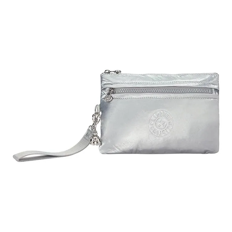 Kipling Холст Клатч Маленький Женский Гламурный Стиль Сияющий Серебряный