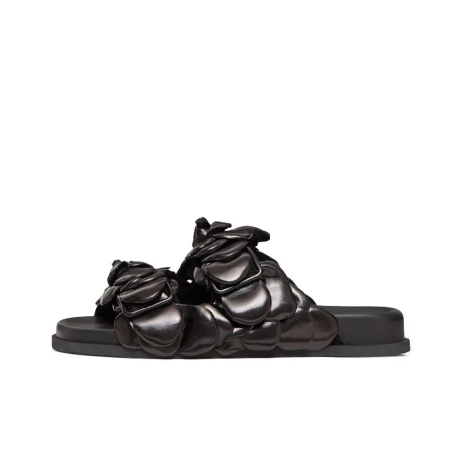 Valentino Atelier Leather Patchwork Slip Resistant Slide Slippers Women's Black