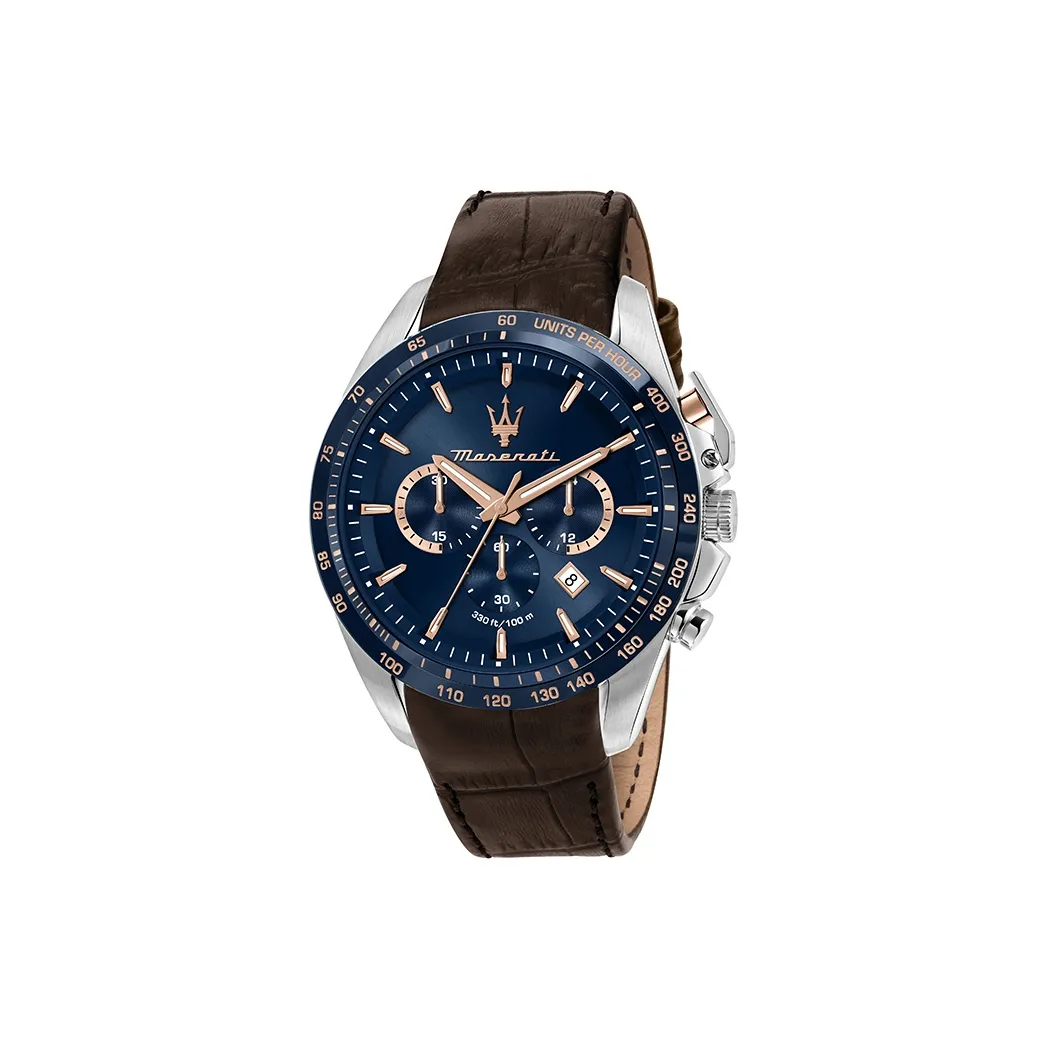 Maserati Owl Italian Vintage Collection Наручные часы Кварцевый механизм Естественная кожа Ремешок 45 мм Синий циферблат Мужские часы