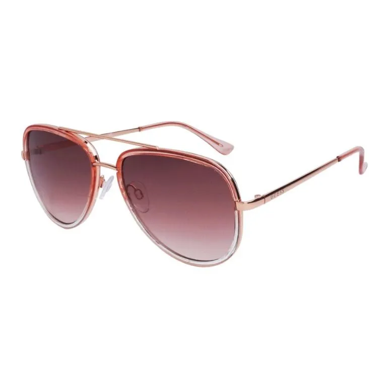 GUESS Acetate Metal Aviator Sunglasses Women's Transparent Pink