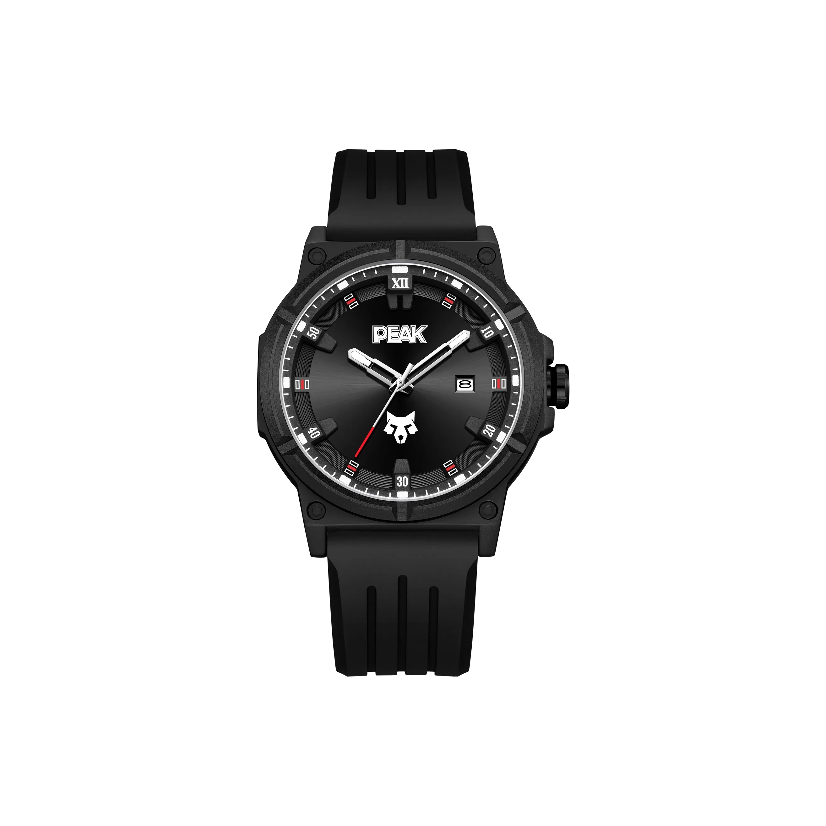 Пик Серый Wolf Collection Кварцевый Механизм Силиконовый Ремешок Часы Мужские Черный Циферблат