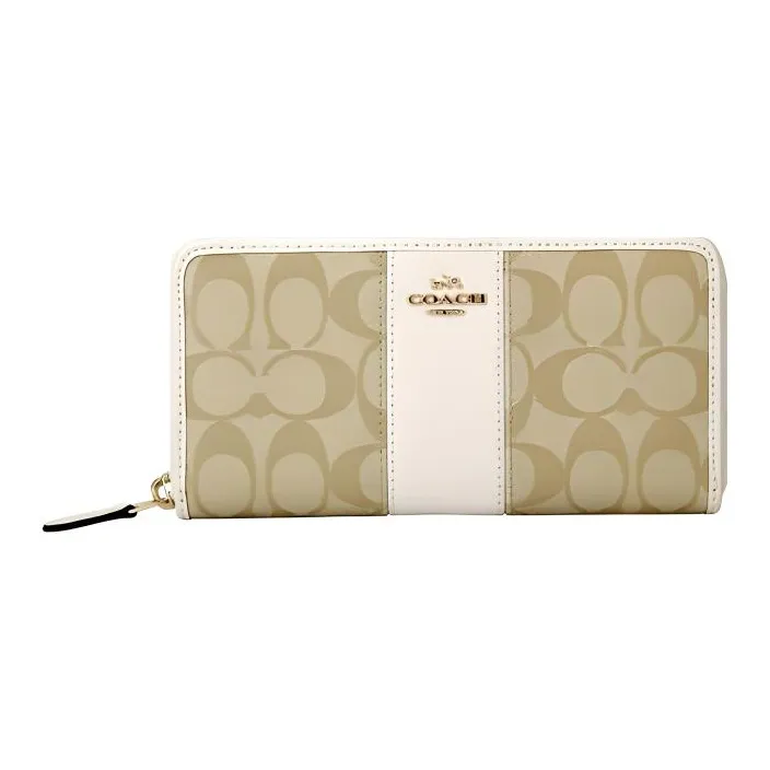 COACH Accordion Zip PVC Wallet Women's Khaki White