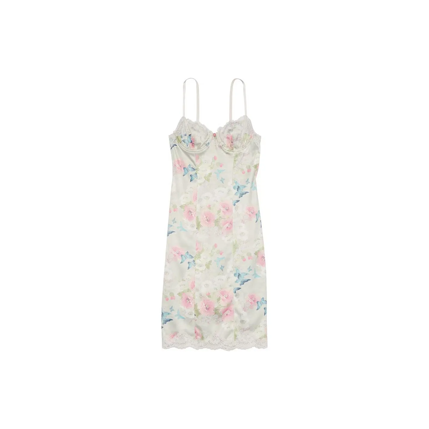Victoria's Secret Wicked Satin Lace Trim Slip Dress / DELICATE GARDEN Nightgown Women's Refined Garden