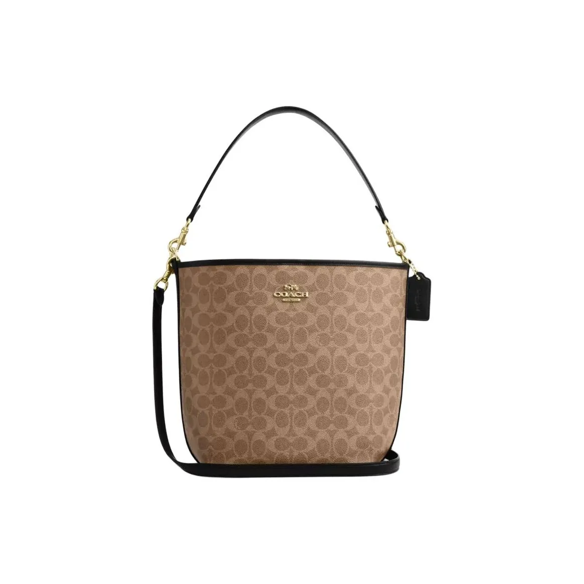 COACH City Signature Canvas Handbag Shoulder Bag Small Size Women's Tan & Black