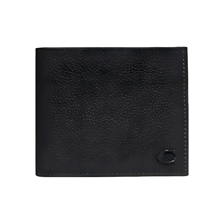 COACH Кошелек Billfold Полированная текстура галки Коровья кожа Мини Мужской Черный