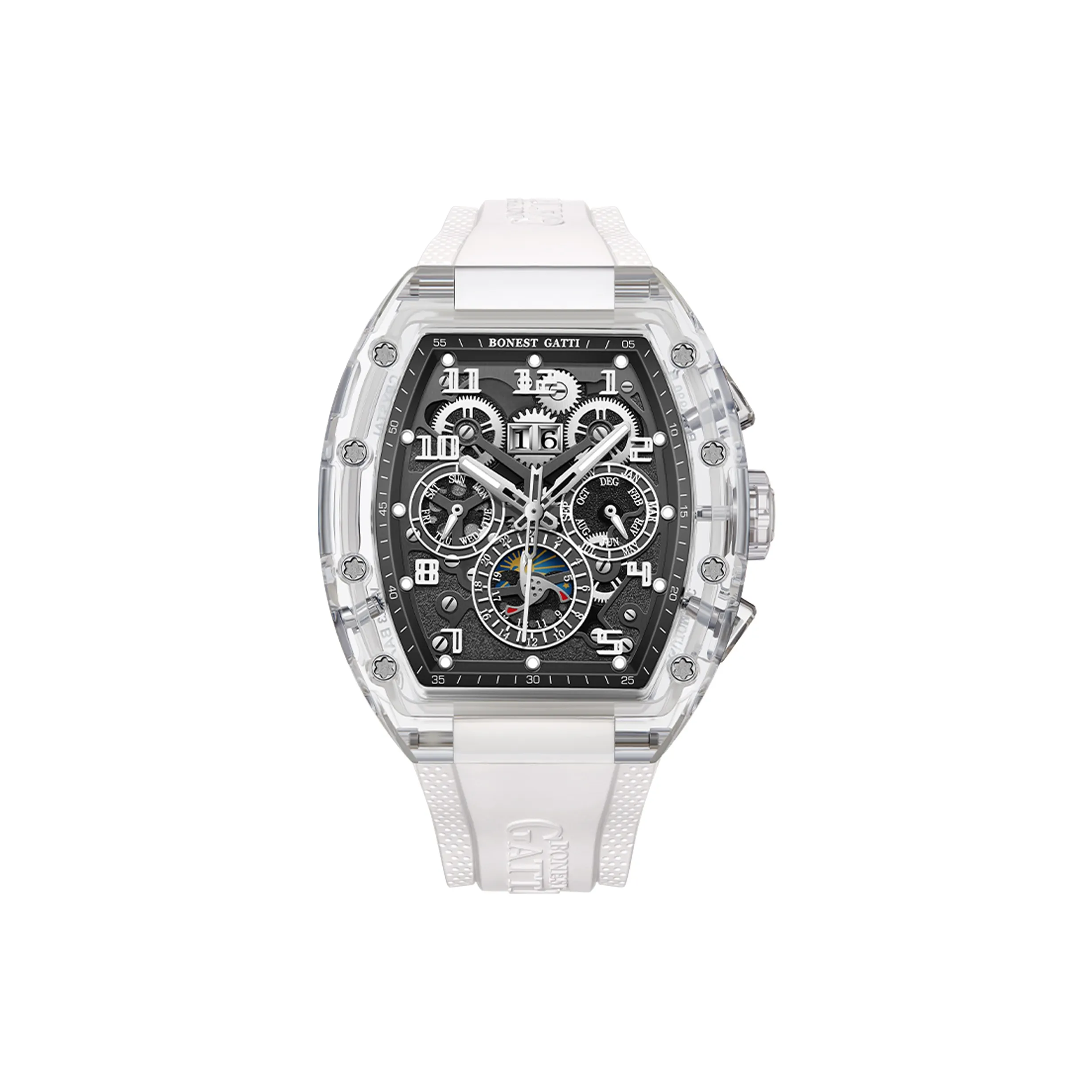 BONEST GATTI Mechanical Movement Rubber Strap Watch Men's Watches Black Dial