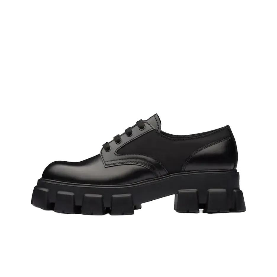PRADA Monolith Brushed Leather And Nylon Lace Up 'Black'