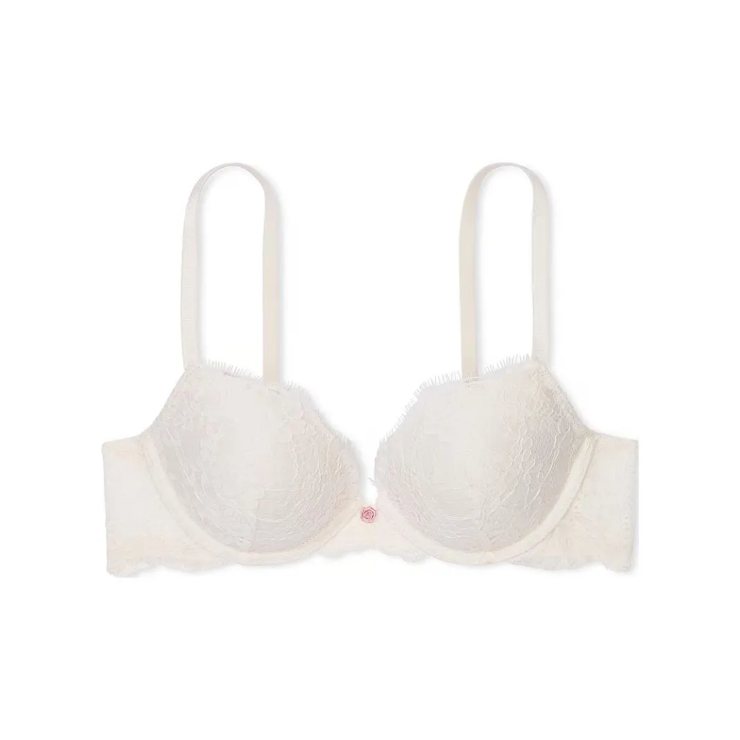 Victoria's Secret Fantasy Collection Dream Angels Lace Push Up Bra Кокосовый белый бюстгальтер для женщин