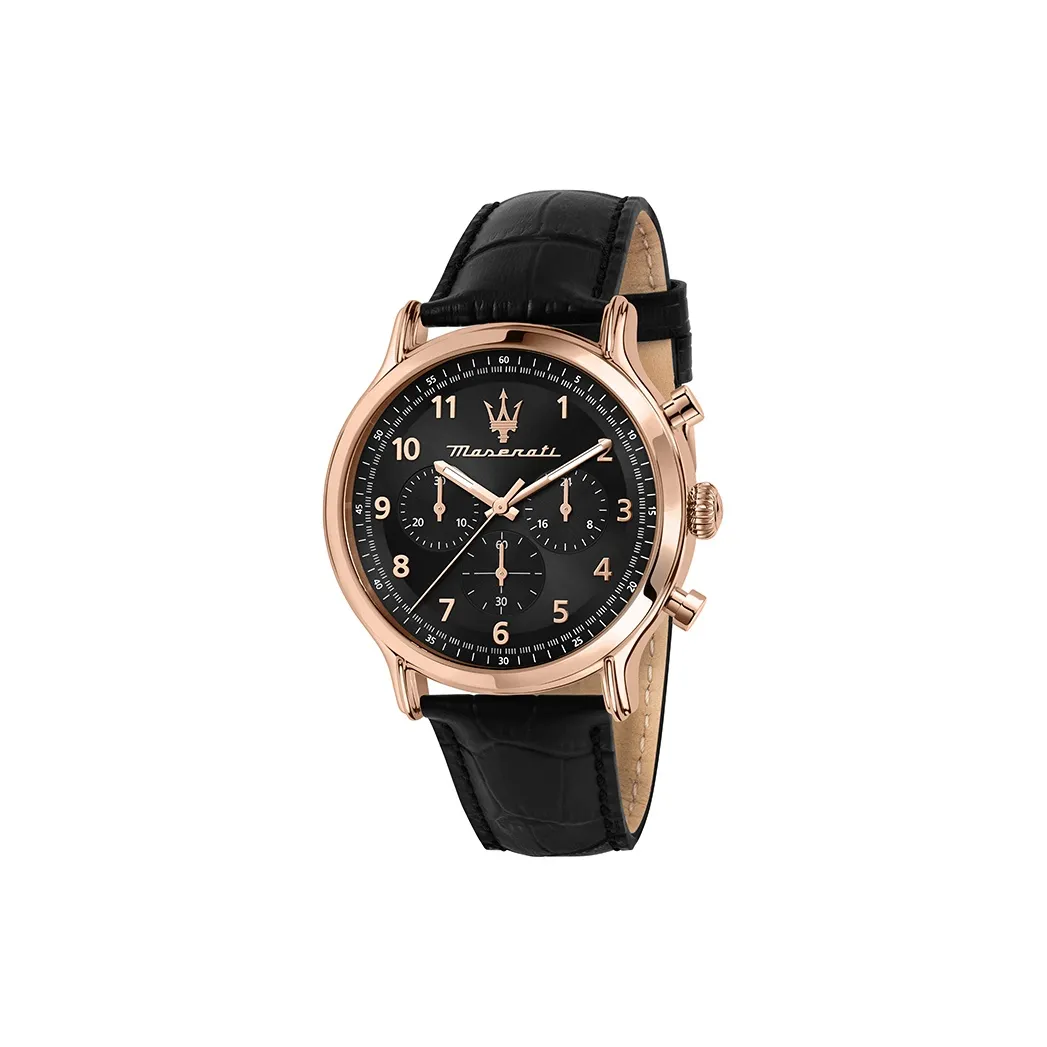 Maserati Vintage Collection Кварцевые Мужские Часы Естественная Кожа Ремешок 42 мм Черный Циферблат