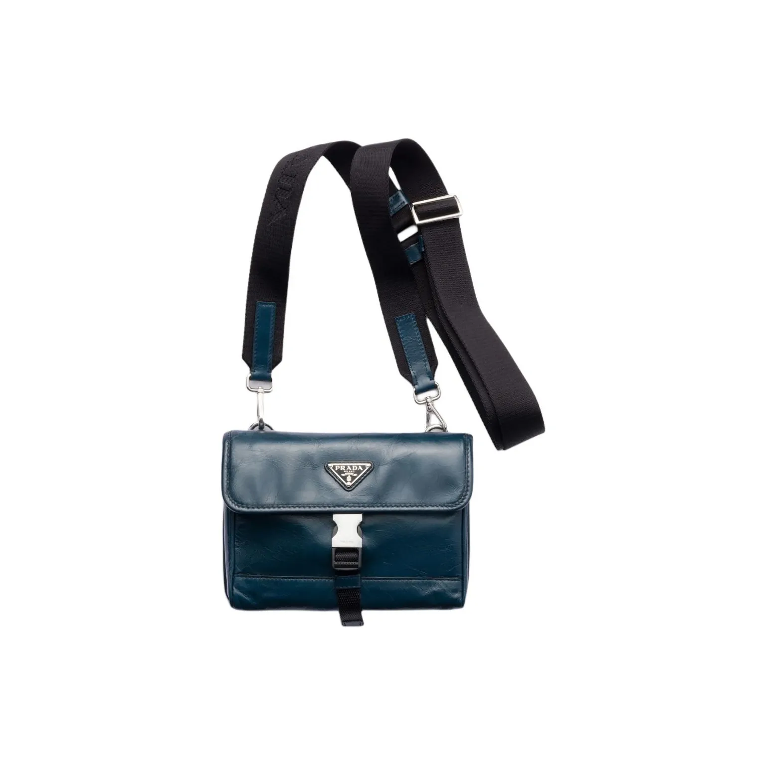 PRADA Leather, Nylon One Shoulder Crossbody Cell Phone Pouch Unisex Denim Blue