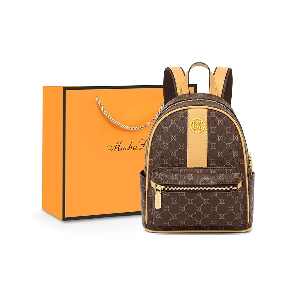 MashaLanti ПВХ Рюкзак Стандартный Женский Темно-коричневый и Абрикос Серый и Кофейный