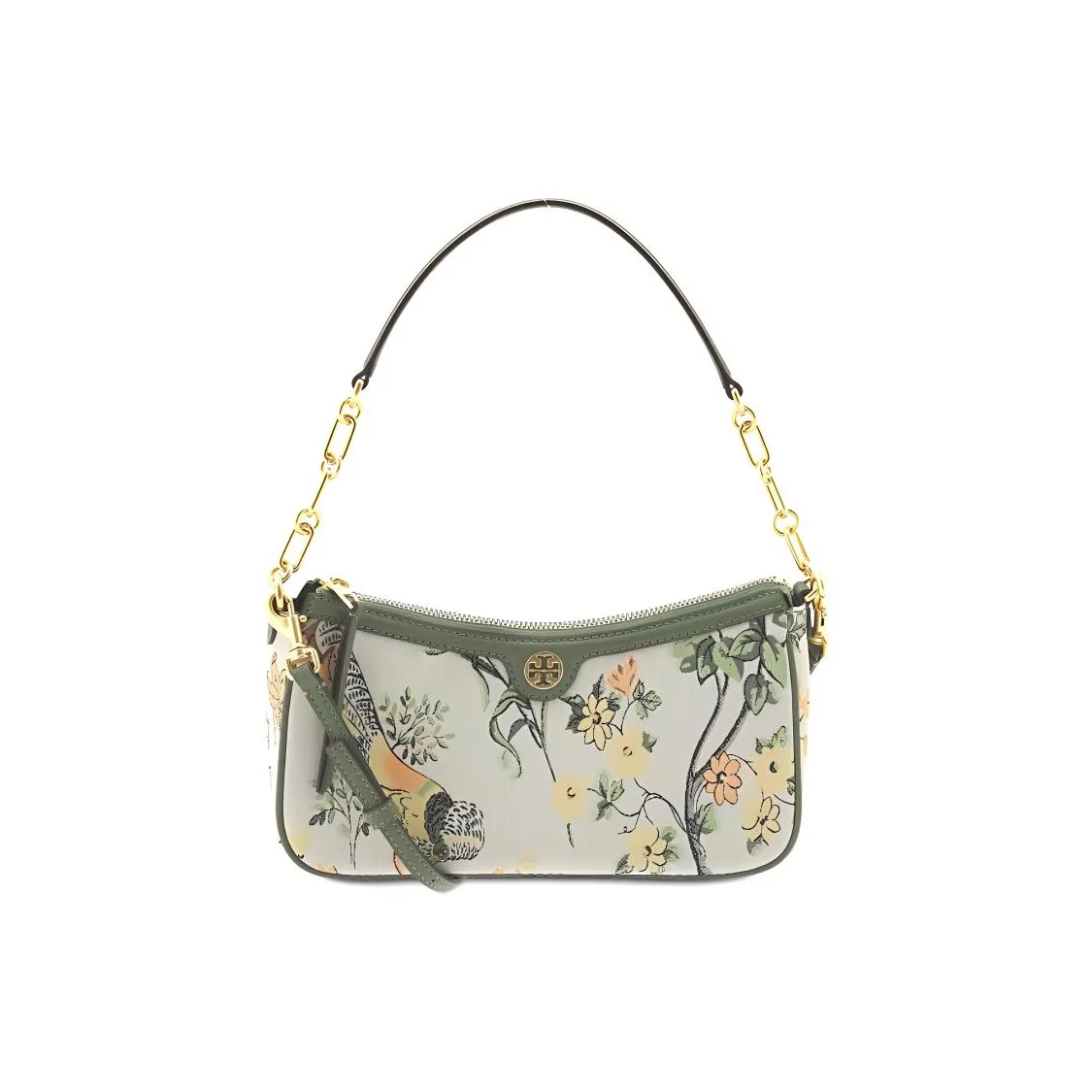 TORY BURCH T Monogram Brocade Leather Insert Shoulder Bag Portable After School Shoulder Bag Women's Winter Saint White