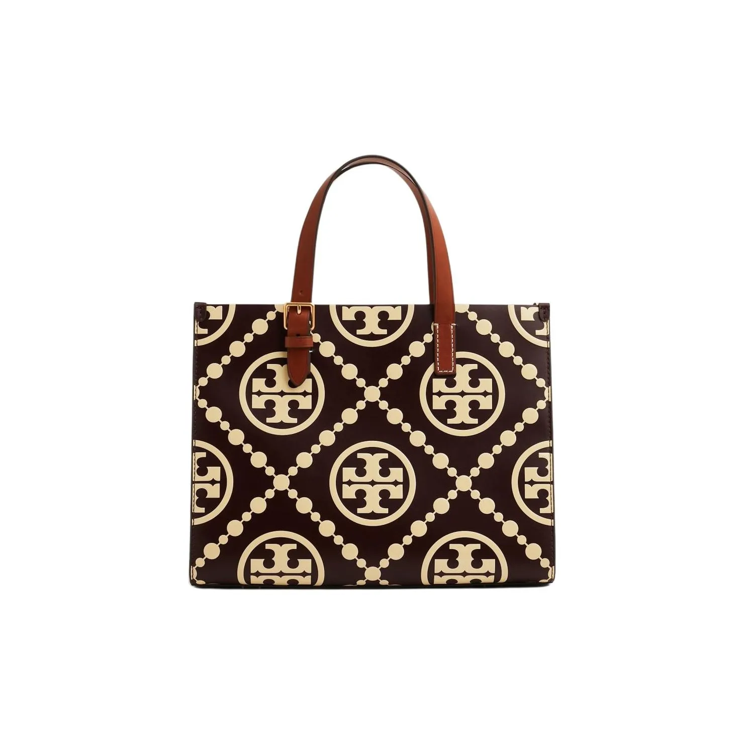 TORY BURCH T Monogram Leather Tote Bag, Shopping Bag, Shoulder Bag, Handbag Trumpets Women's Berry Red