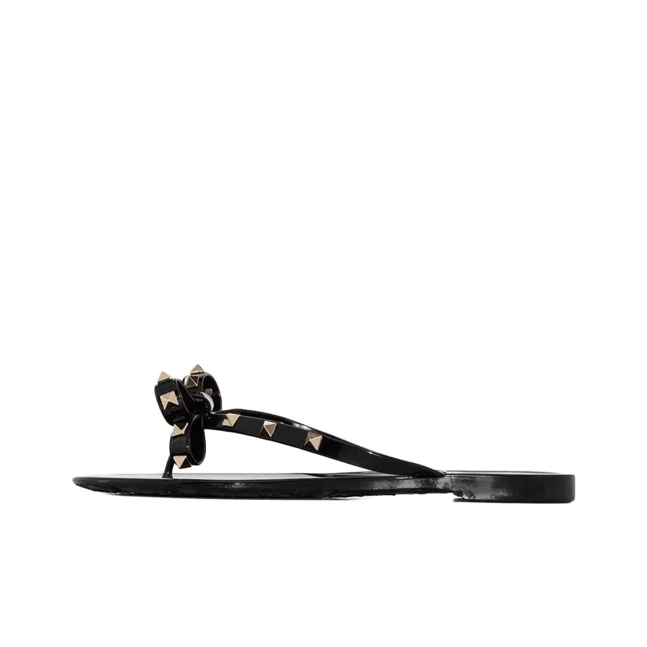 Valentino Rockstud Flip Flops Women's Black Gold