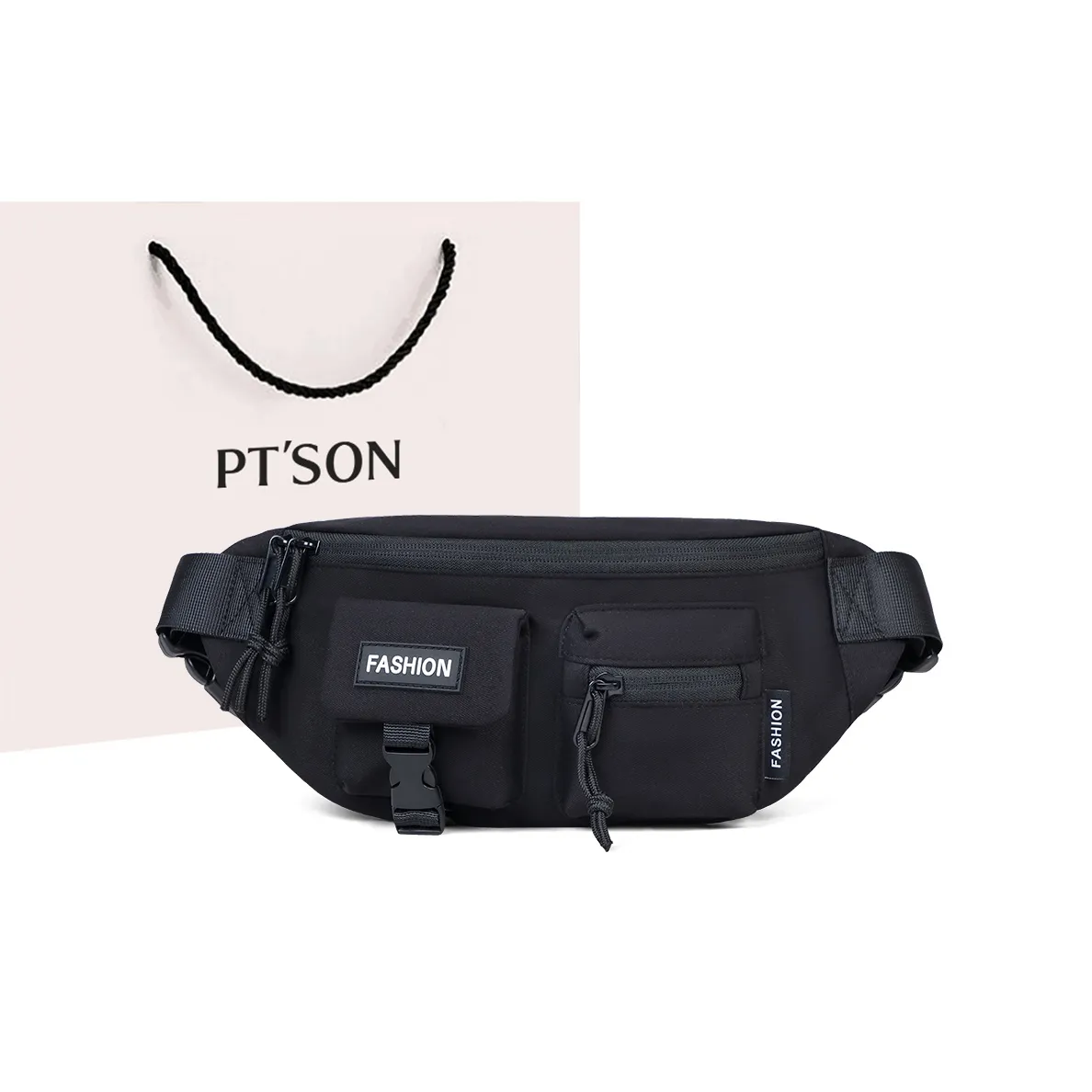 PT'SON Ткань Сумка через плечо Обхват талии Пачка Мужская Черная