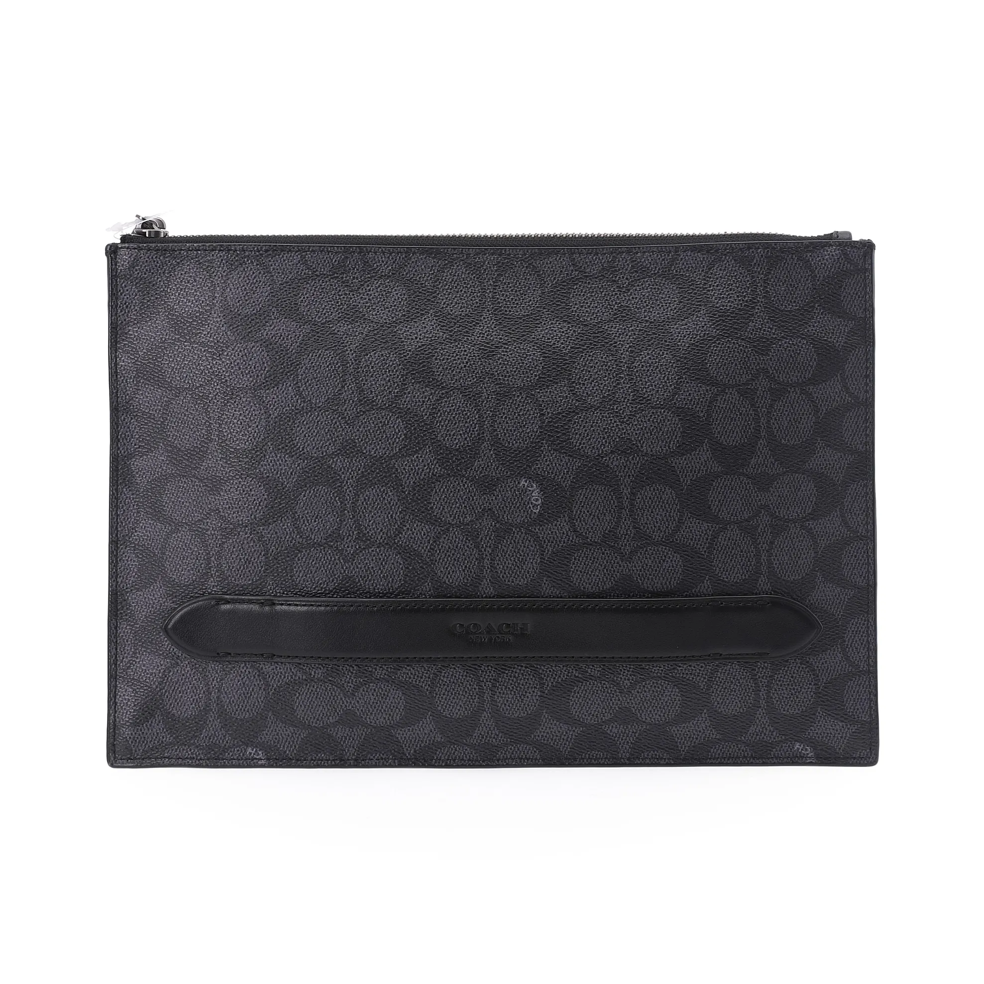 COACH Manhattan Cow Leather PVC Laptop Bag Briefcase Clutch Tubas Men's Charcoal Black Monogram