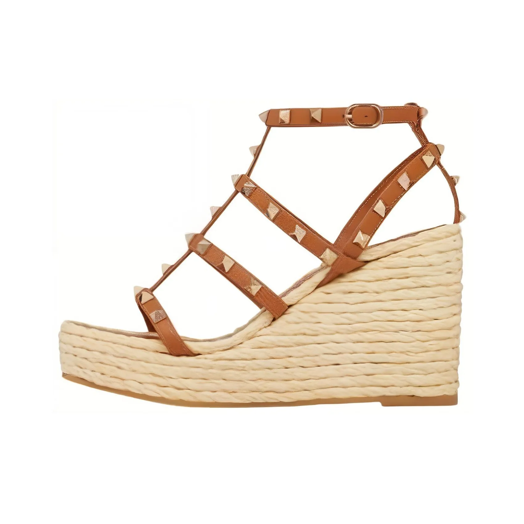 Valentino Garavani Rockstud Open Toe Wedge Espadrilles Women's