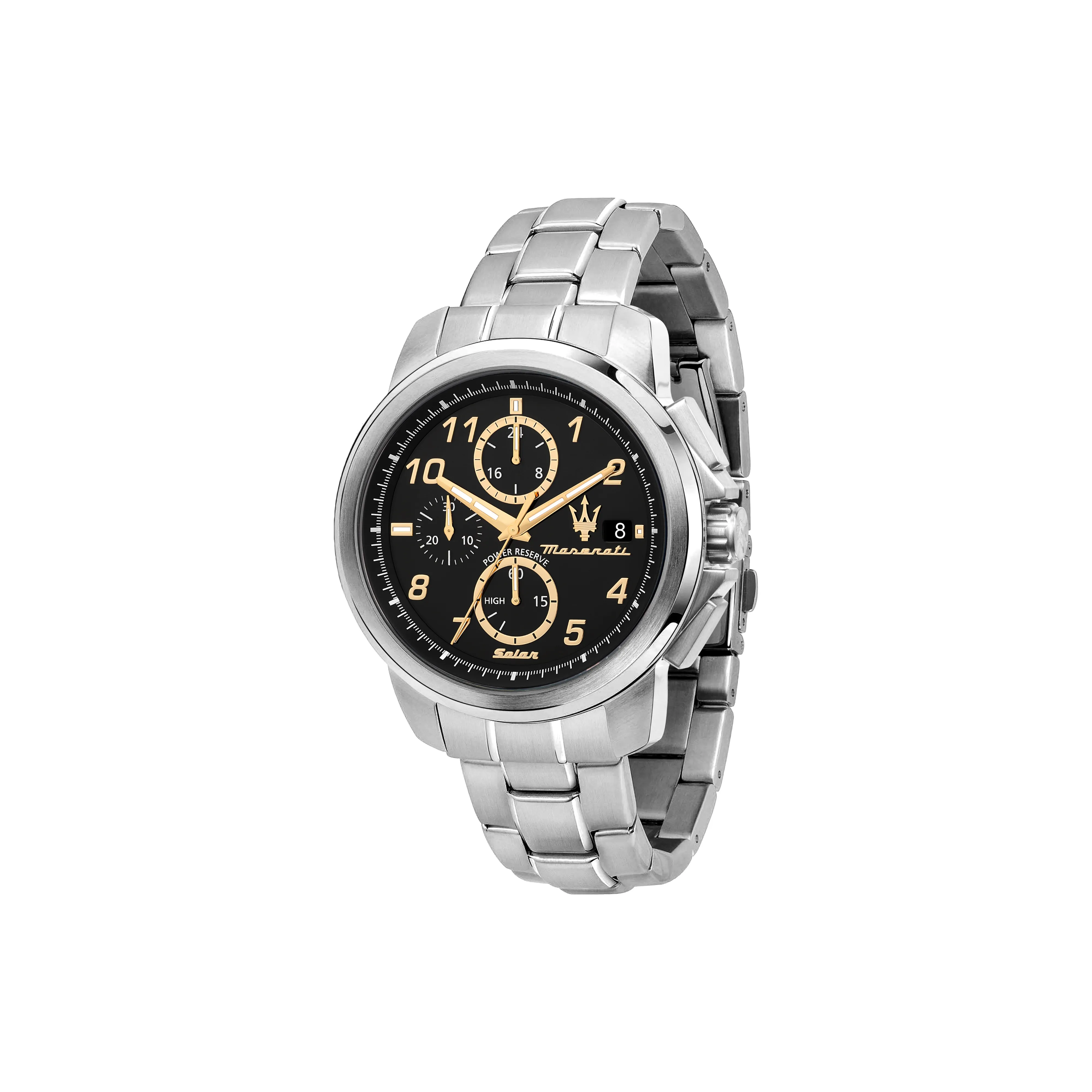 Maserati Success GPS Solar Collection Наручные часы Кварцевый механизм Металлический ремешок 44 мм Черный циферблат Мужские часы
