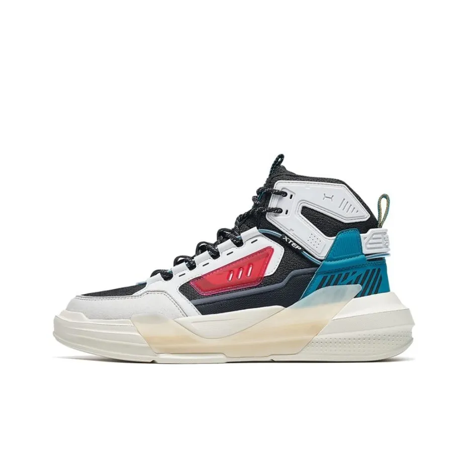 XTEP Hunting Collection Slip-resistant Abrasion-resistant High Top Skateboard Shoes Men's Black White Blue XTEP Hunting Collection Противоскользящие Износостойкие Высокие Кроссовки для скейтбординга Мужские Черный Белый Синий