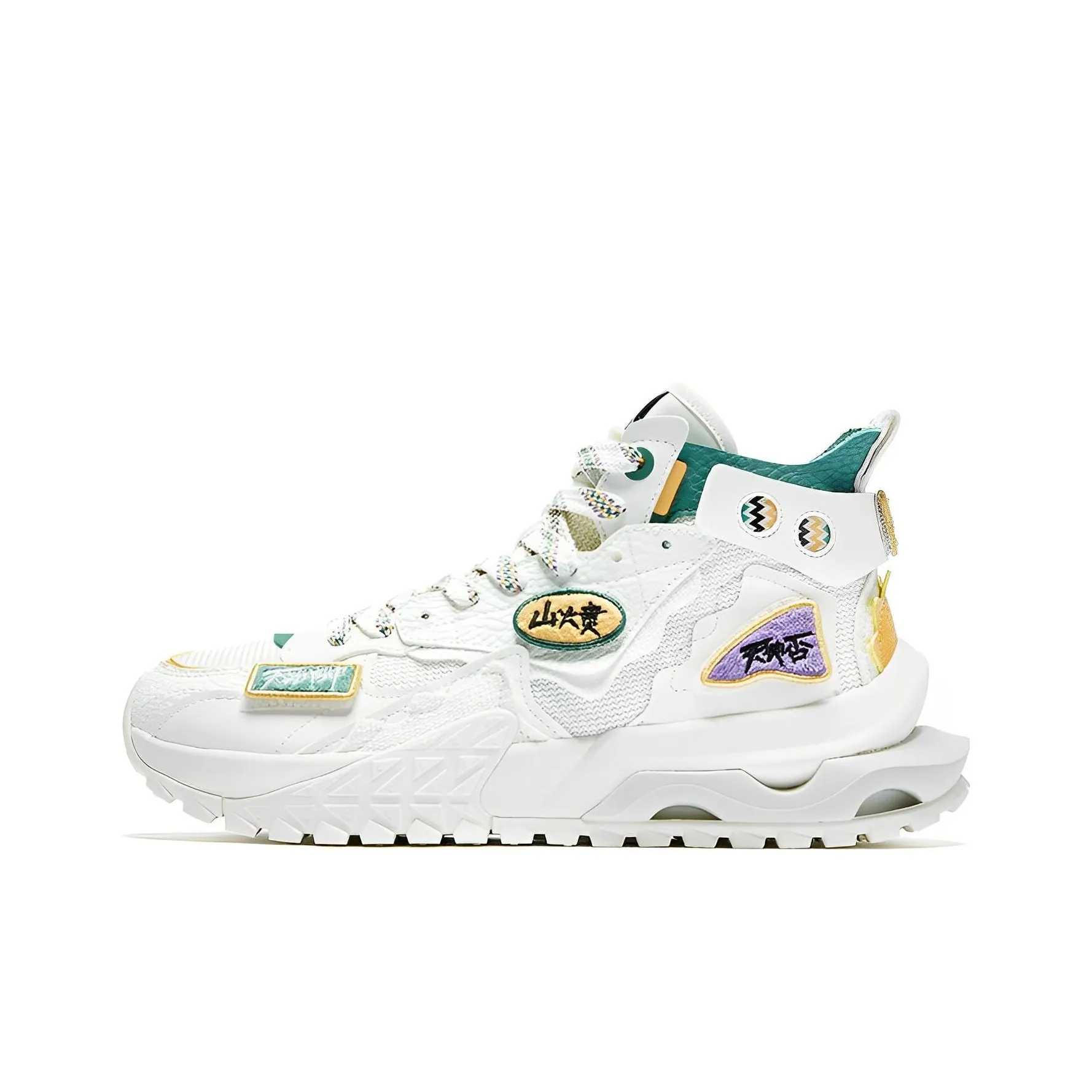 QIAODAN Vermilion Bird 3 Quality Dry Anti Slip Wear Resistant High Top Sports Casual Shoes White Green Yellow