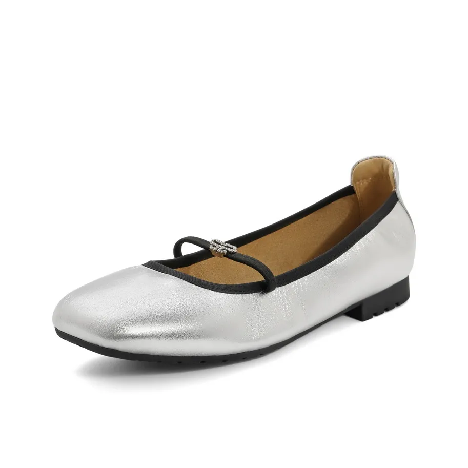 BELLE Квадратный каблук Mary Jane 1,5CM Женские Экрю Серебряный