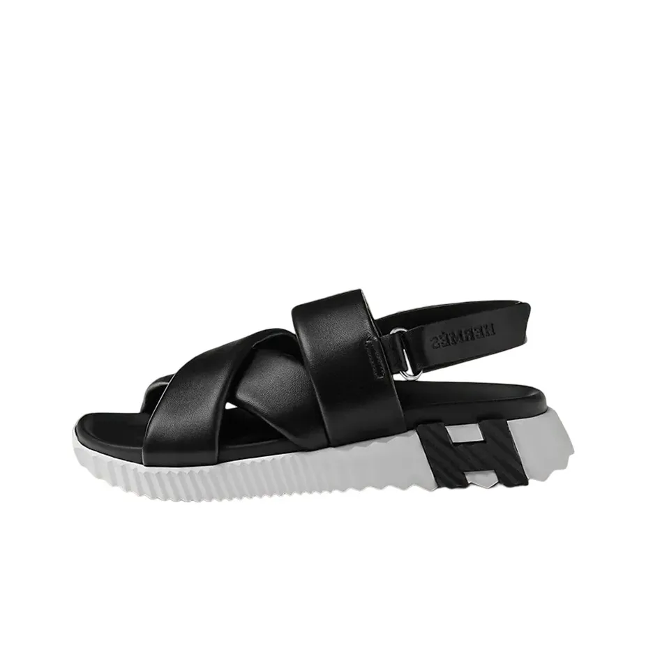 HERMES Electric Beach Sandals Women's Black White
