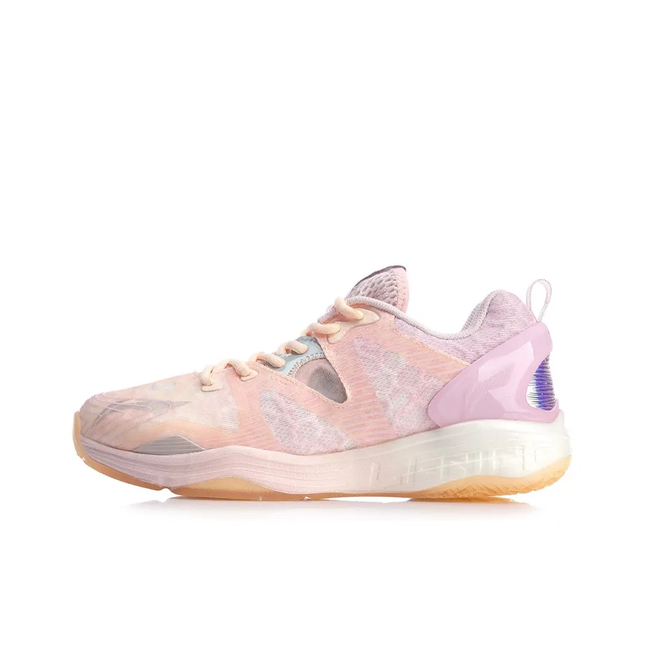 LiNing Cushioning Anti Slip Wear Resistant Breathable Support Rebound Low Top Badminton Shoes Women's Neon Orange Pink