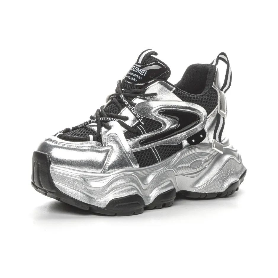 Shoe Cabinet Floral Language Slip-Resistant Breathable Lightweight Height Increasing Low-Top Chunky Sneakers Women's